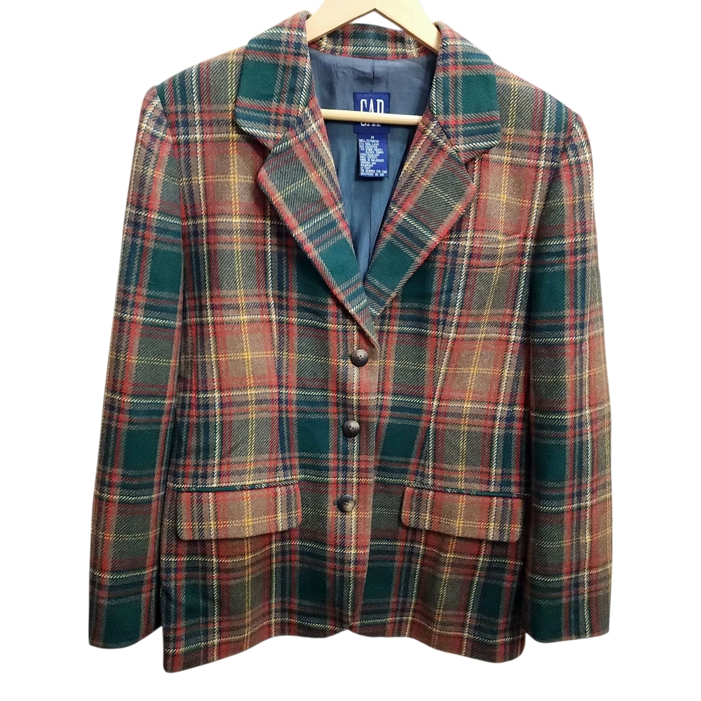GAP Plaid Blazer - Green, Red, Yellow